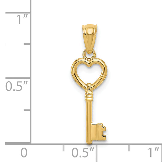 Dije de Llave Corazón 3D en Oro Amarillo Pulido de 14K