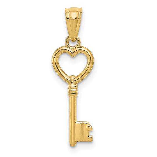 Dije de Llave Corazón 3D en Oro Amarillo Pulido de 14K