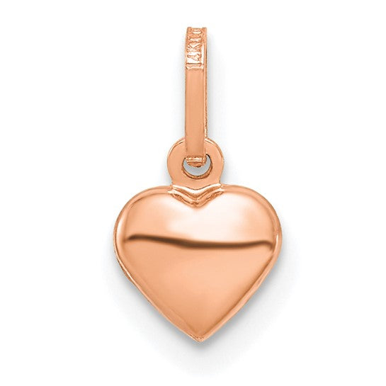 Colgante Corazón 3D en Oro Rosa de 14K Pulido