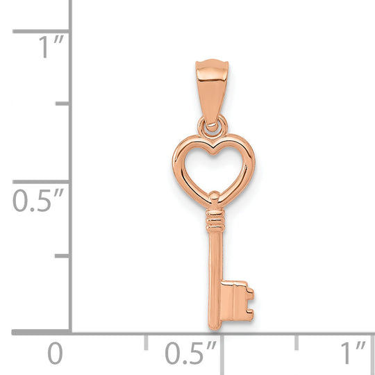 Dije de Llave con Corazón en Oro Rosa de 14k – 3D y Pulido