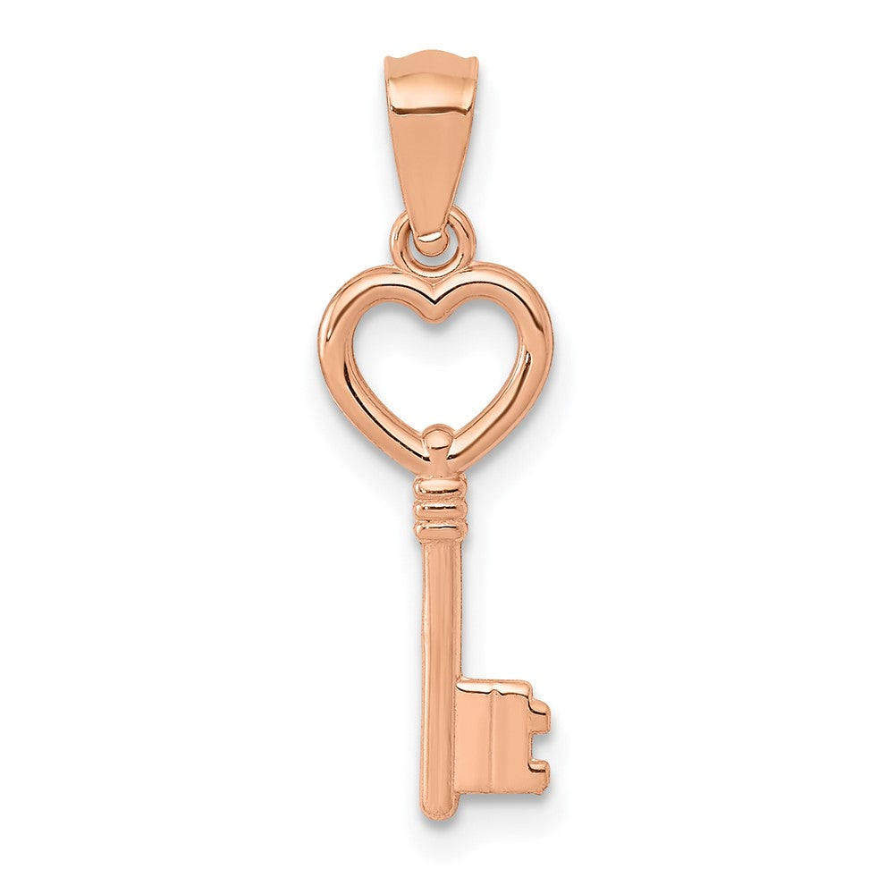 Dije de Llave con Corazón en Oro Rosa de 14k – 3D y Pulido