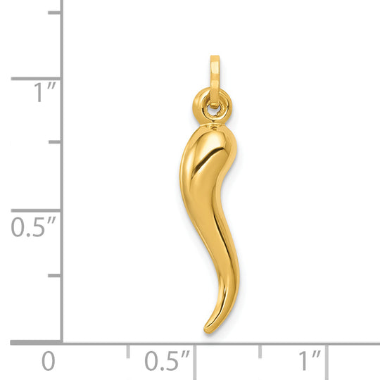 Dije Cuerno Italiano 3D Hueco en Oro 14K