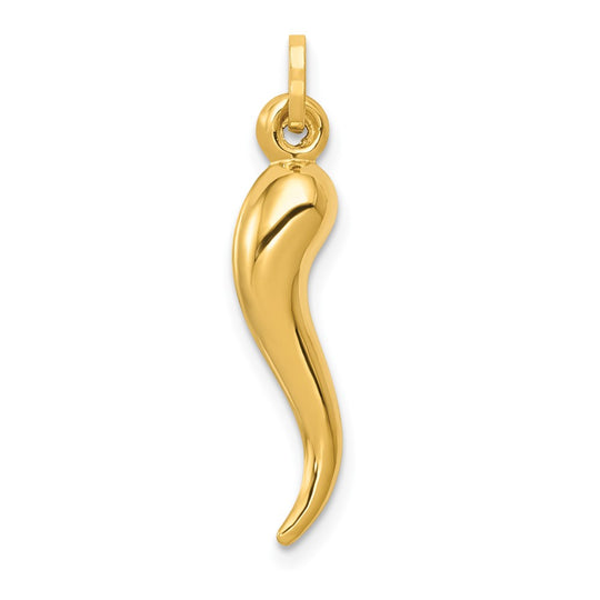 Dije Cuerno Italiano 3D Hueco en Oro 14K