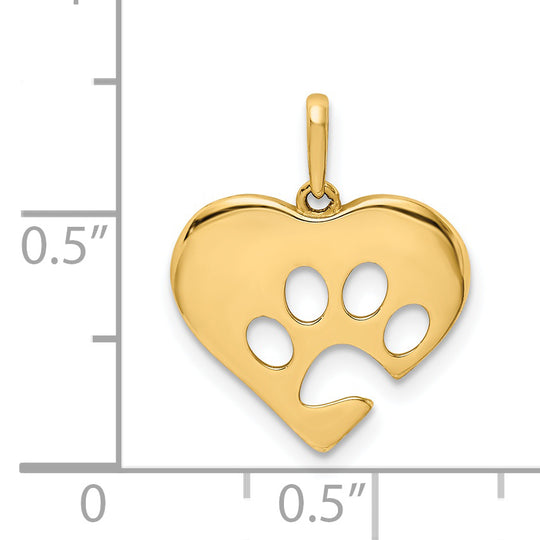 Colgante de Corazón Pulido con Huella de Pata en Oro 14K