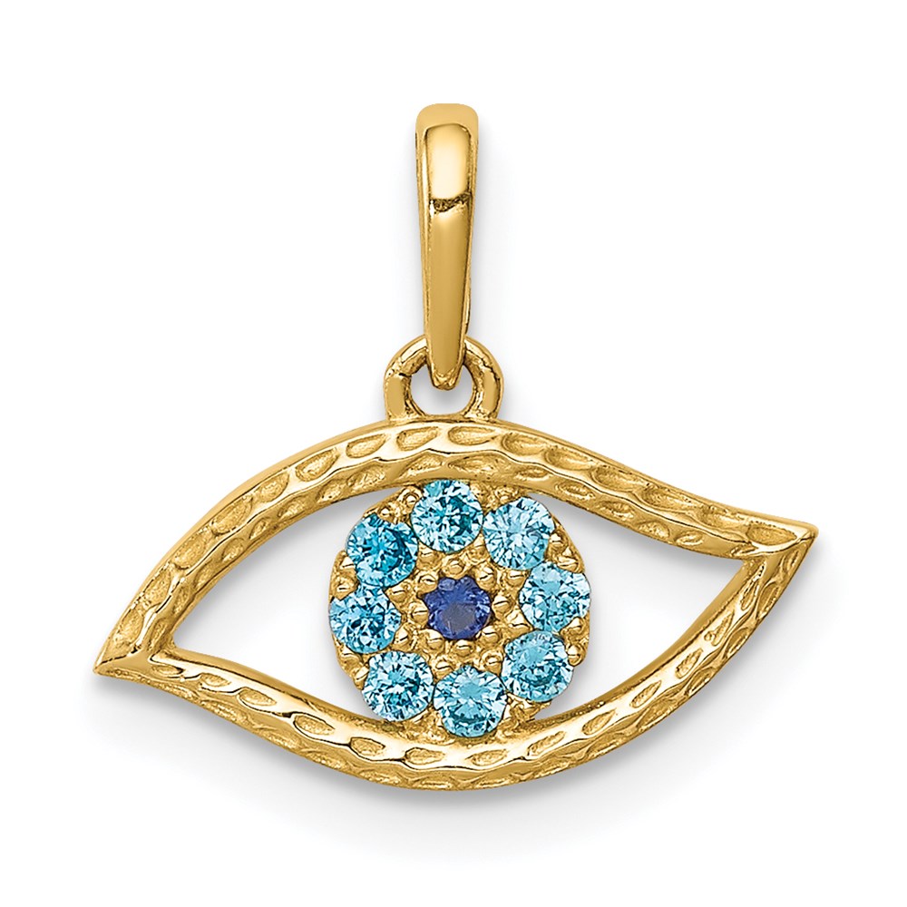 Dije Ojo con CZ Azul en Oro de 14k