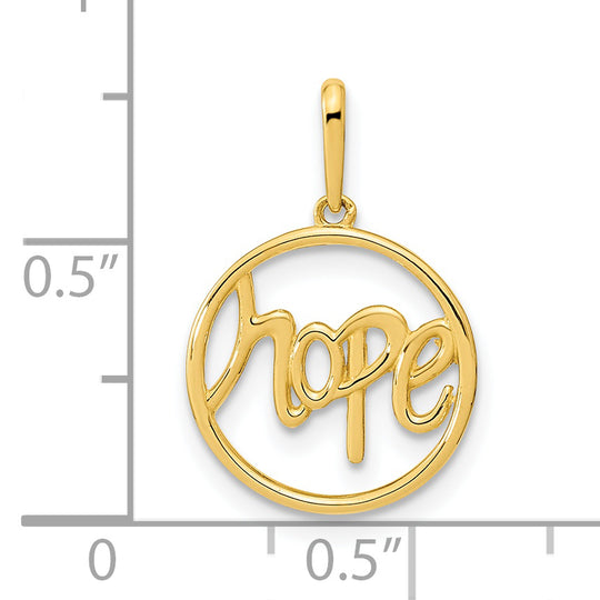 Colgante de Círculo Pulido con la Palabra "HOPE" en Oro de 14k