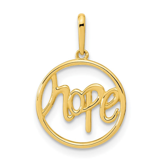 Colgante de Círculo Pulido con la Palabra "HOPE" en Oro de 14k