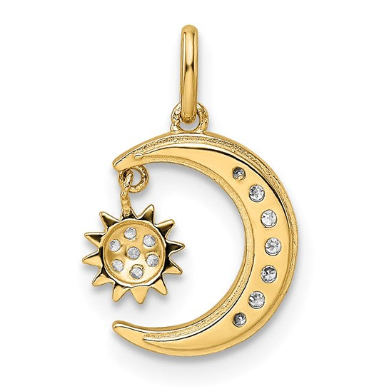 Dije de Luna y Estrella con Corte Diamante y Circonitas (CZ) en Oro de 14k