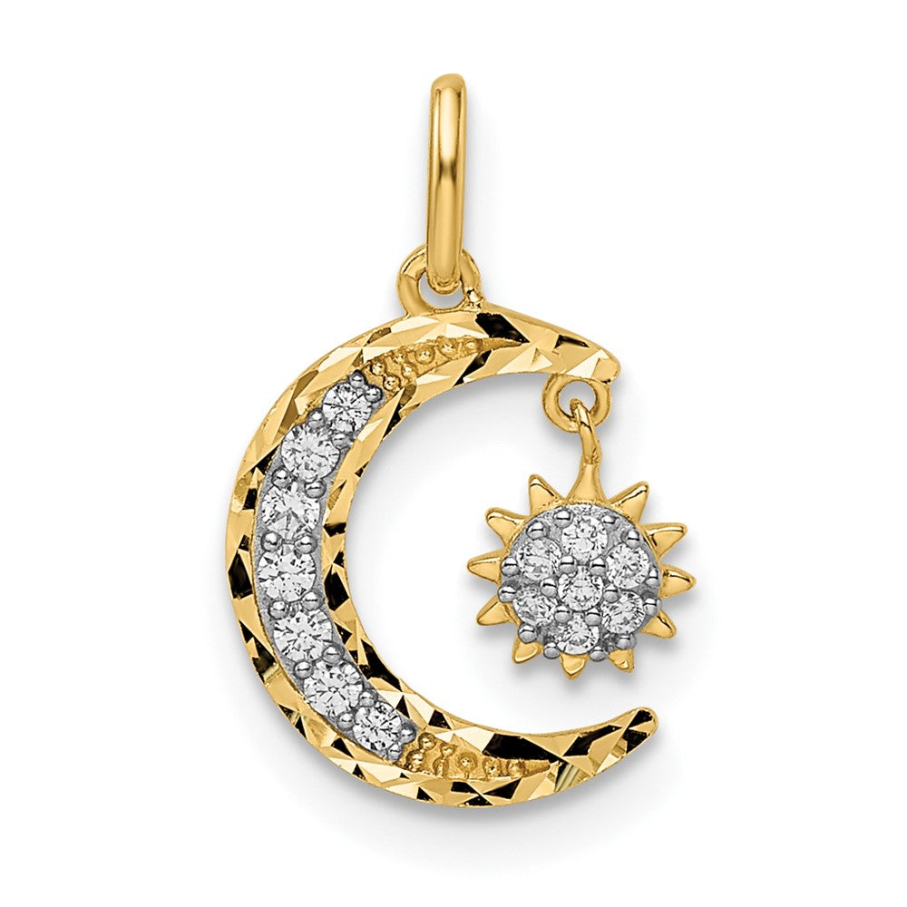 Dije de Luna y Estrella con Corte Diamante y Circonitas (CZ) en Oro de 14k