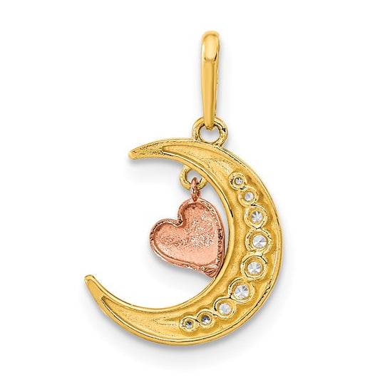 Colgante 14K Two-tone CZ Moon Heart