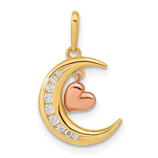 Colgante 14K Two-tone CZ Moon Heart