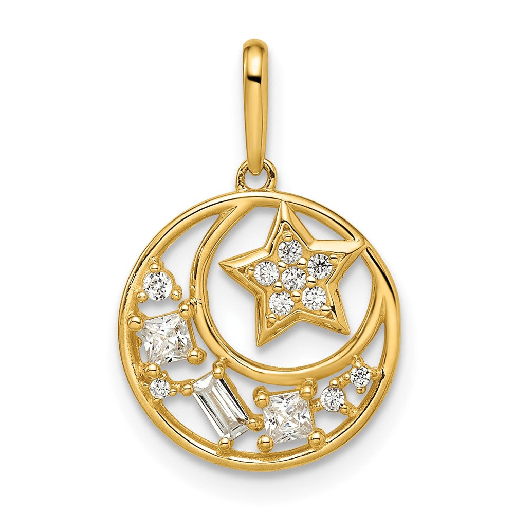 Colgante Estrella y Luna con CZ en Oro Amarillo de 14K