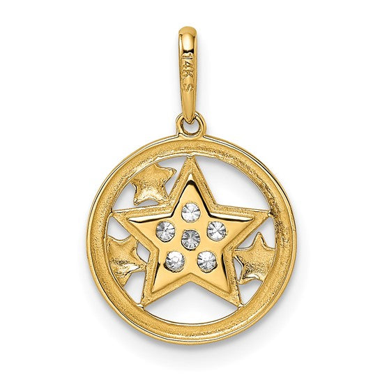 Colgante Circular con Estrellas y Circonia Cúbica (CZ) en Oro de 14k