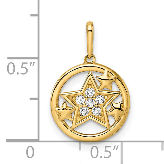 Colgante Circular con Estrellas y Circonia Cúbica (CZ) en Oro de 14k