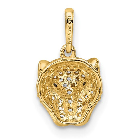 Colgante Cabeza de Leona en Oro Amarillo de 14K con CZ Verde y Blanco Pulido