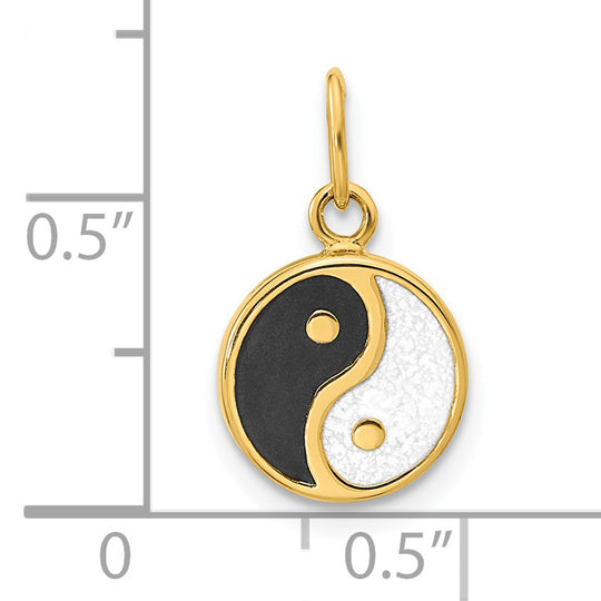 Dije Yin y Yang en Esmalte Negro/Blanco Pulido en Oro Amarillo de 14K