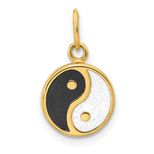 Dije Yin y Yang en Esmalte Negro/Blanco Pulido en Oro Amarillo de 14K