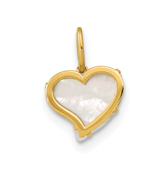 Colgante de Corazón con Madreperla en Oro Amarillo de 14k Pulido