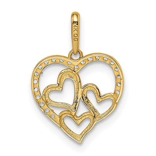 Colgante de Corazones con CZ en Oro Amarillo 14K