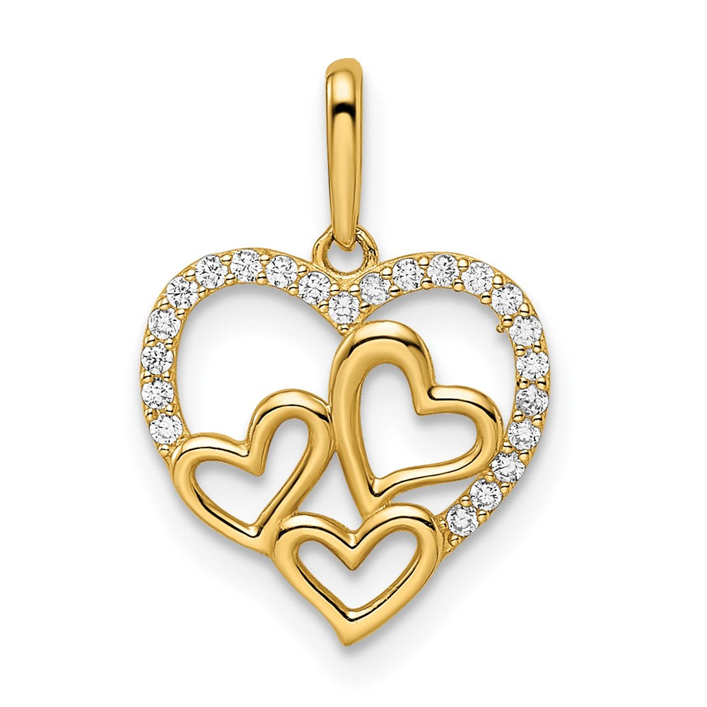 Colgante de Corazones con CZ en Oro Amarillo 14K