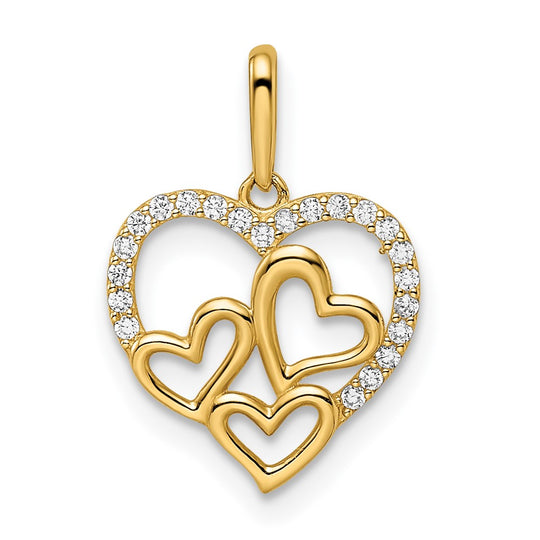 Colgante de Corazones con CZ en Oro Amarillo 14K