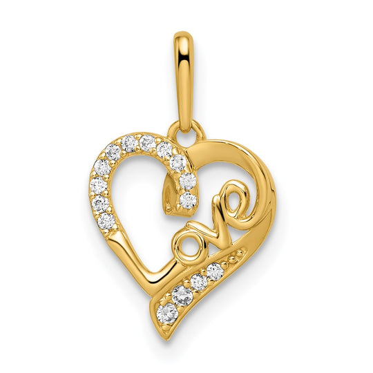 Colgante de Corazón LOVE con Zirconia Cúbica en Oro Amarillo de 14k