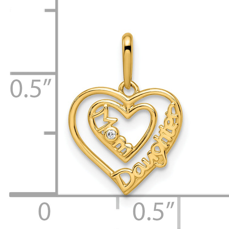 Colgante de corazón de mamá e hija con circonita cúbica de 14 quilates