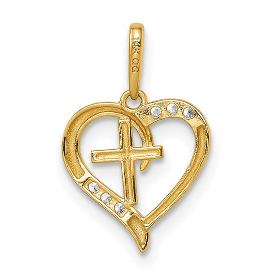 Colgante Corazón con Cruz 14k CZ