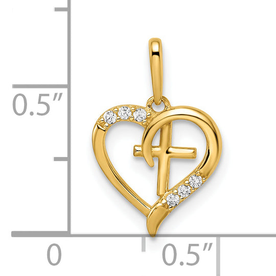 Colgante Corazón con Cruz 14k CZ