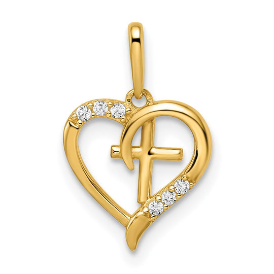 Colgante Corazón con Cruz 14k CZ