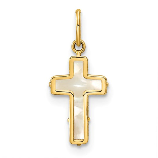 Colgante Cruz de Madreperla Pulida en Oro Amarillo 14K