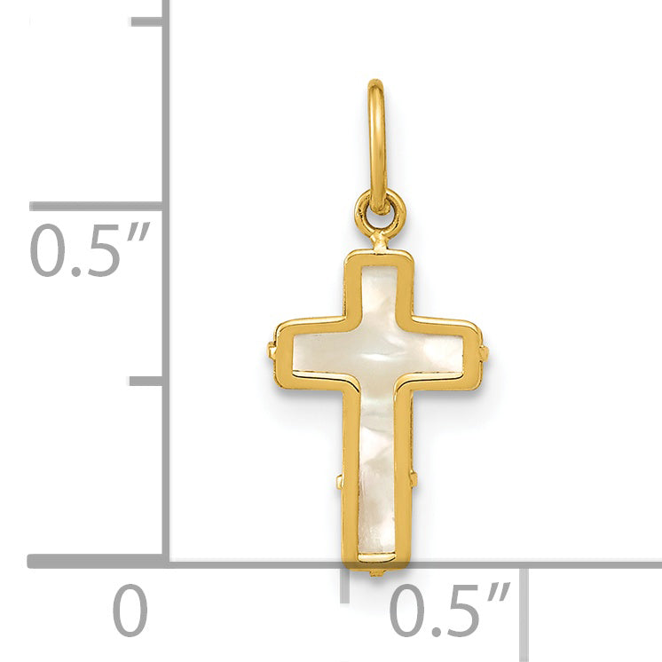 Colgante Cruz de Madreperla Pulida en Oro Amarillo 14K