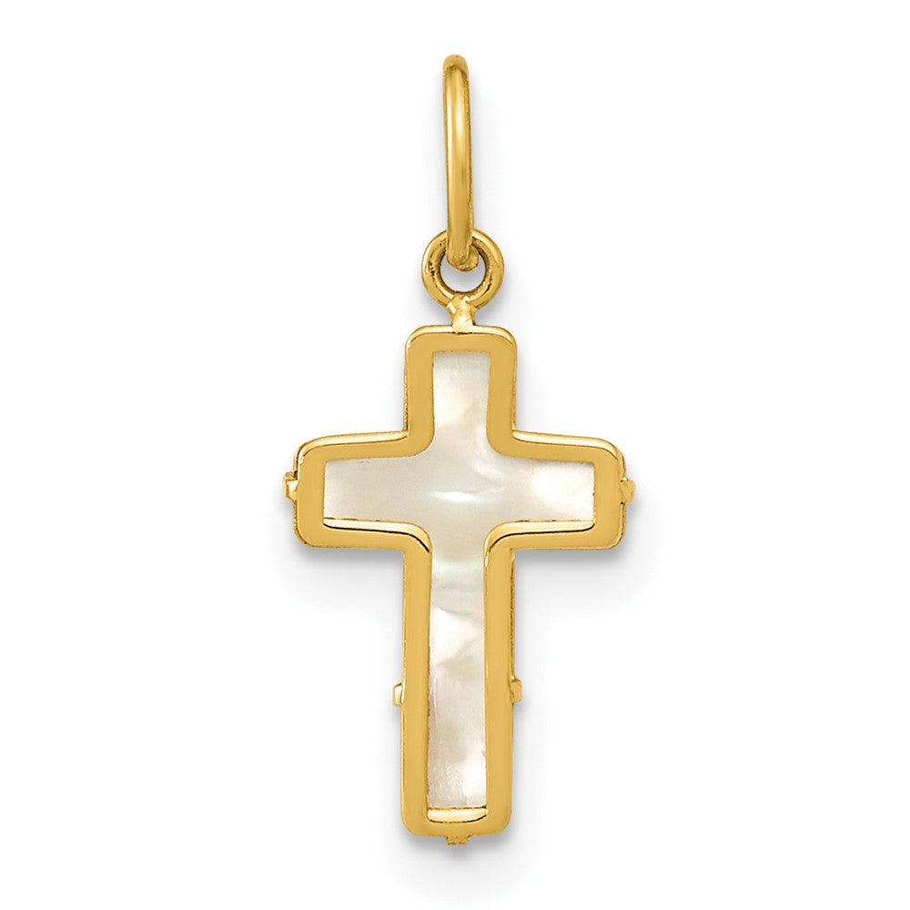 Colgante Cruz de Madreperla Pulida en Oro Amarillo 14K