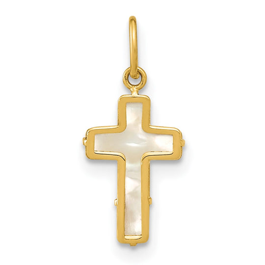 Colgante Cruz de Madreperla Pulida en Oro Amarillo 14K