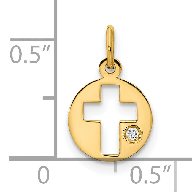 Colgante de Cruz Circular con Circonita Cúbica Pulida en Oro Amarillo de 14K