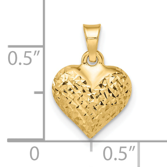 Colgante Corazón Abultado Mediano con Corte Diamante 14K Pulido