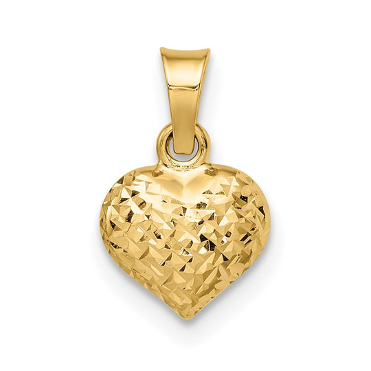 Dije Pequeño en Forma de Corazón Repujado con Corte de Diamante en Oro Amarillo de 14k