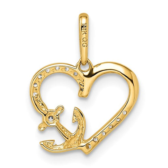 Dije de Corazón con Ancla y Circonitas (CZ) en Oro de 14k