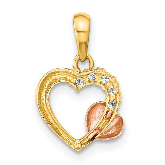 Colgante de Corazón Abierto con CZ de 14k en Oro Bicolor