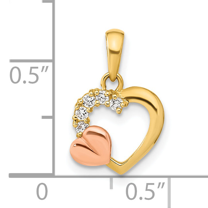 Colgante de Corazón Abierto con CZ de 14k en Oro Bicolor