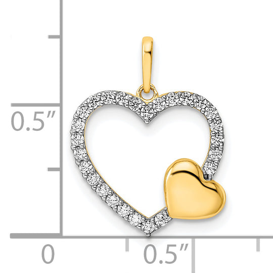 Colgante de Corazón con CZ Blanco Pulido en Oro de 14k