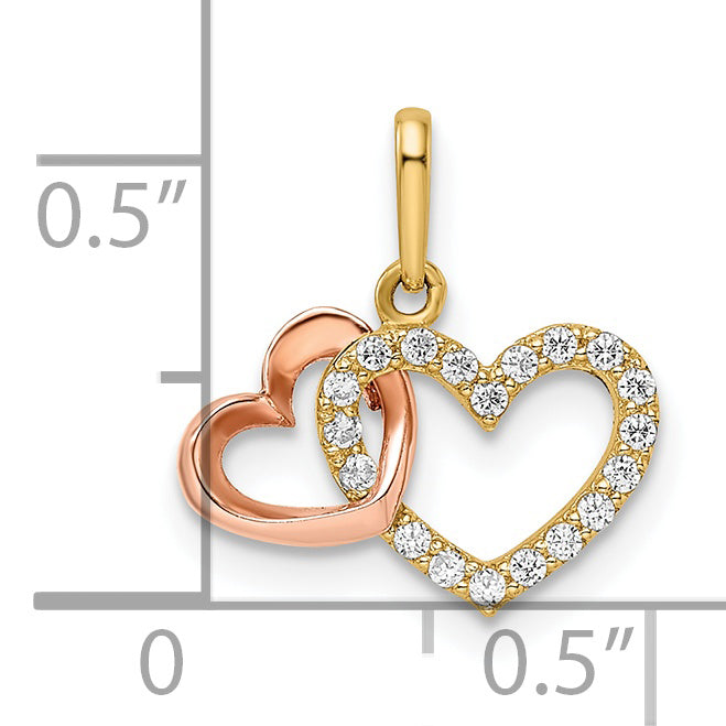 Dije de Corazones con Zirconia Cúbica en Oro Bicolor de 14K