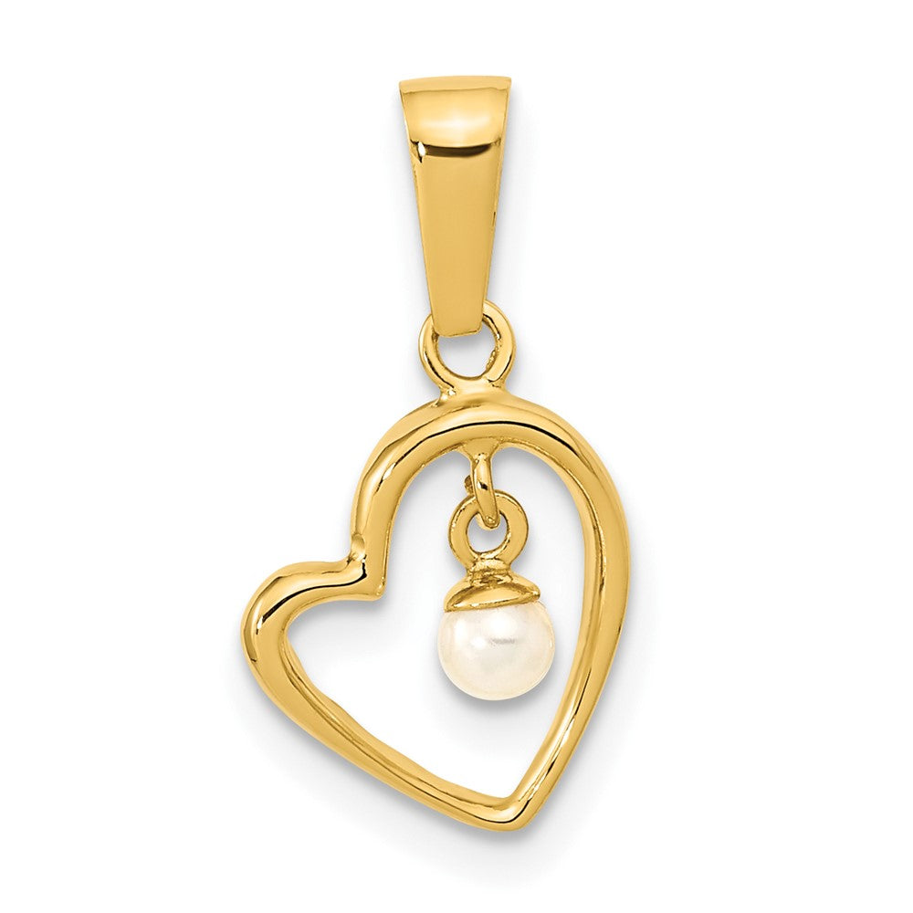 Colgante de Corazón Abierto con Perla Cultivada de Agua Dulce de 2.5-3mm en Oro Amarillo de 14k Pulido