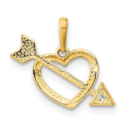 Dije de Corazón Cortado con Flecha y CZ en Oro Amarillo 14K