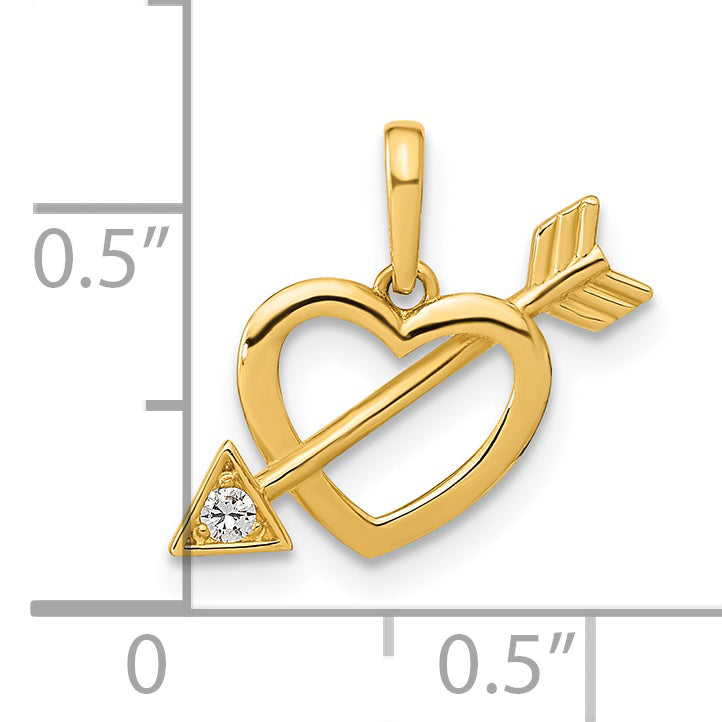 Dije de Corazón Cortado con Flecha y CZ en Oro Amarillo 14K