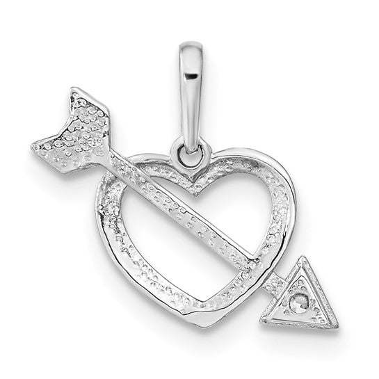 Colgante de Corazón Cortado con Flecha en Oro Blanco de 14K con CZ