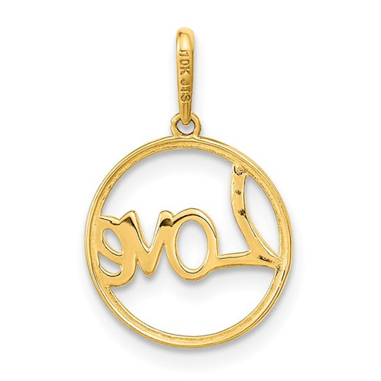 Colgante de Circulo Pulido LOVE en Oro de 14k