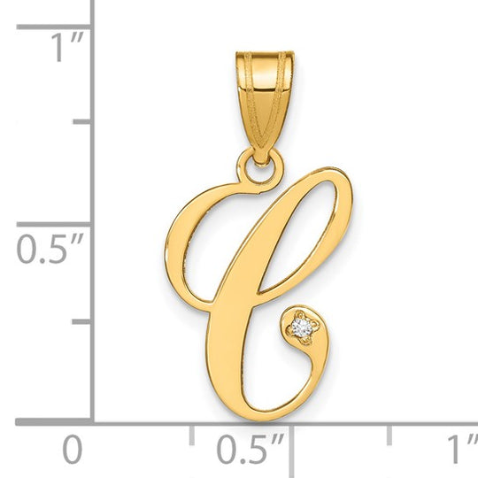 Colgante de Inicial "C" en Oro Amarillo de 14k con Diamante