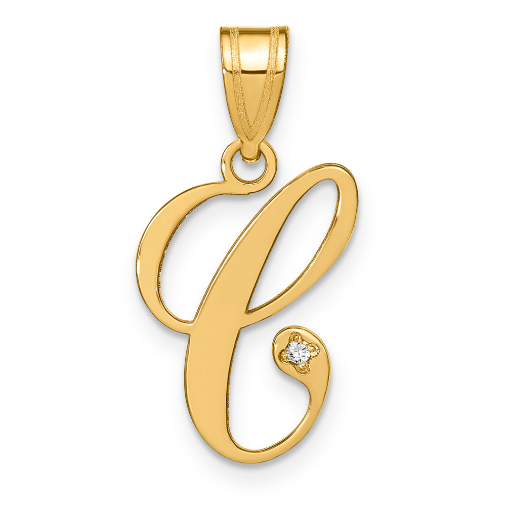 Colgante de Inicial "C" en Oro Amarillo de 14k con Diamante