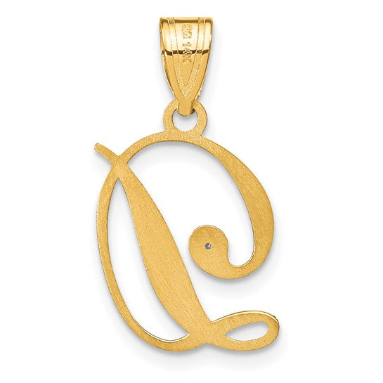 Dije de Inicial con Letra D en Cursiva y Diamante en Oro Amarillo de 14k